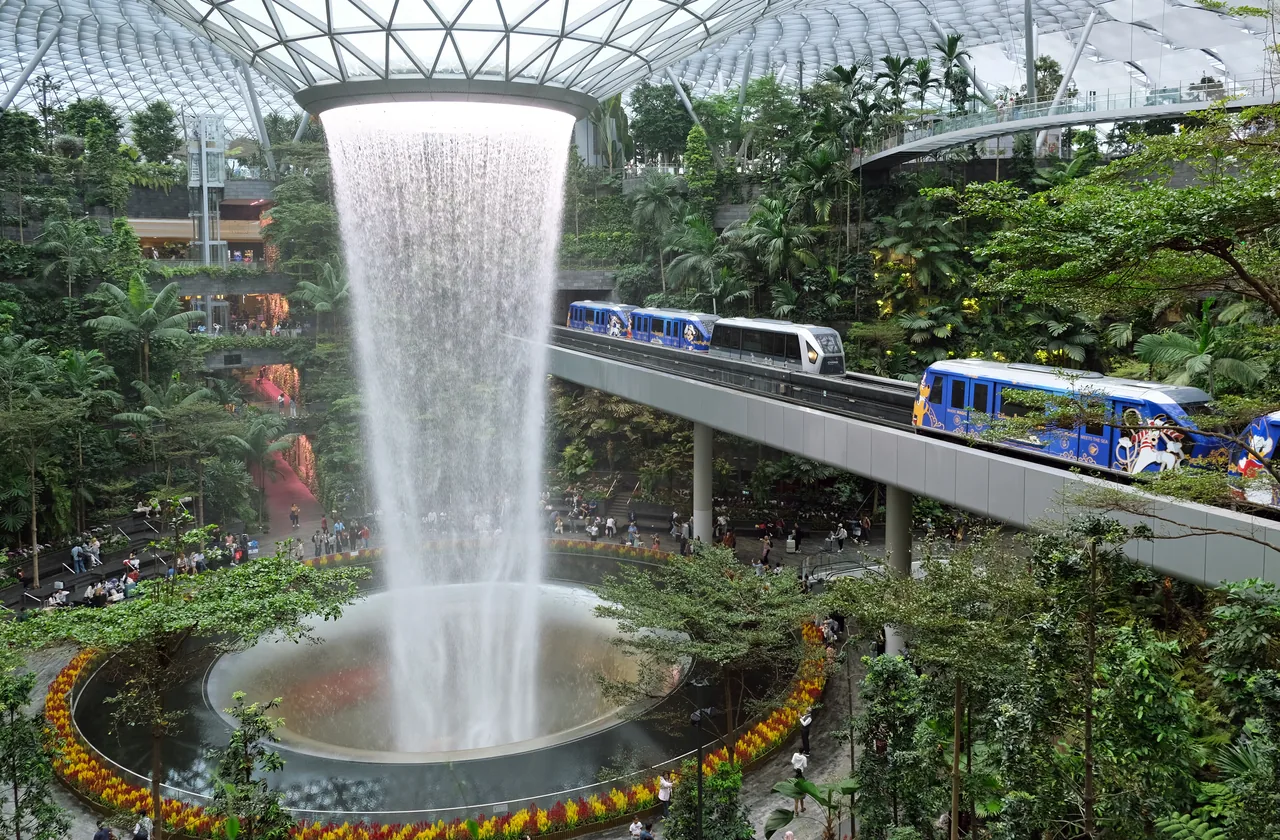 The Rain Vortex indoor waterfall at Jewel Changi Airport, Singapore