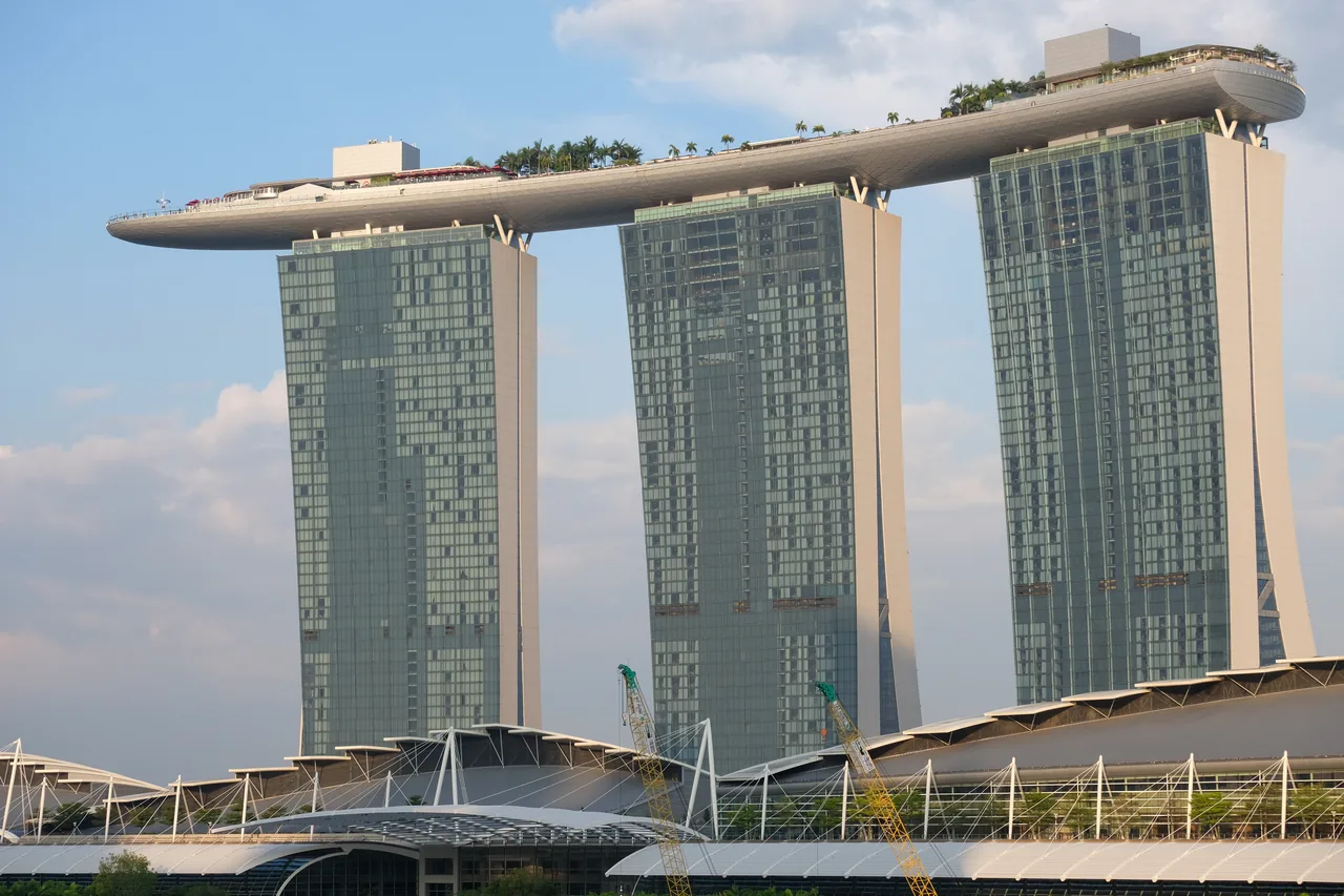The Marina Bay Sands towers and rooftop SkyPark, Singapore