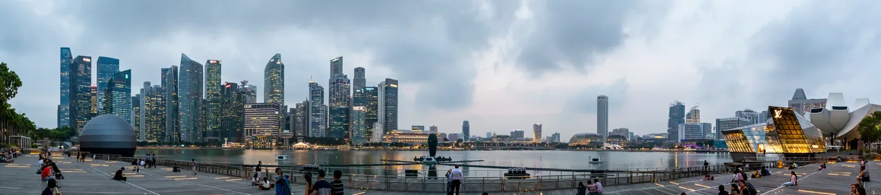 The Marina Bay skyline with Marina Bay Sands and the city centre at dusk