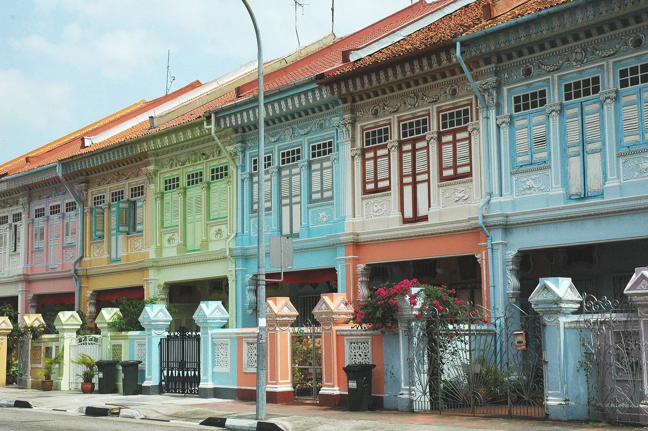Colourful Peranakan heritage shophouses on Koon Seng Road, Singapore