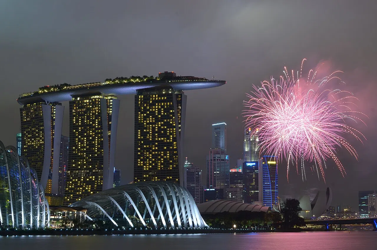 National Day Parade fireworks over Marina Bay in Singapore