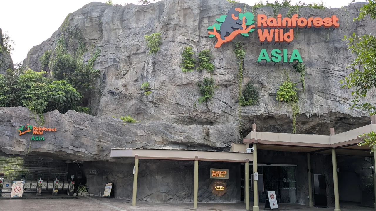 The main entrance of Rainforest Wild Adventure in the Mandai Wildlife Reserve, Singapore