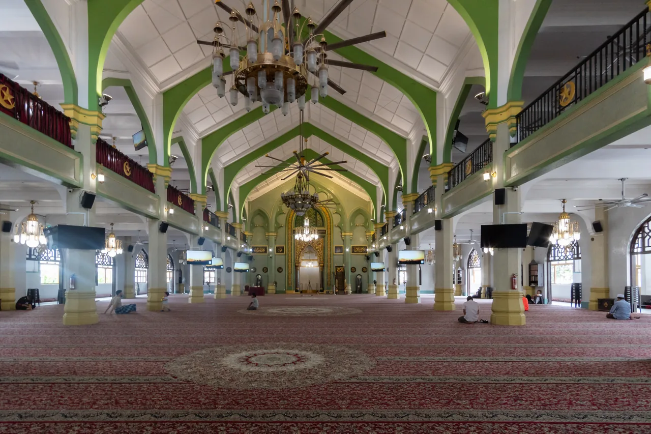 The carpeted prayer hall of Sultan Mosque in Kampong Glam, Singapore