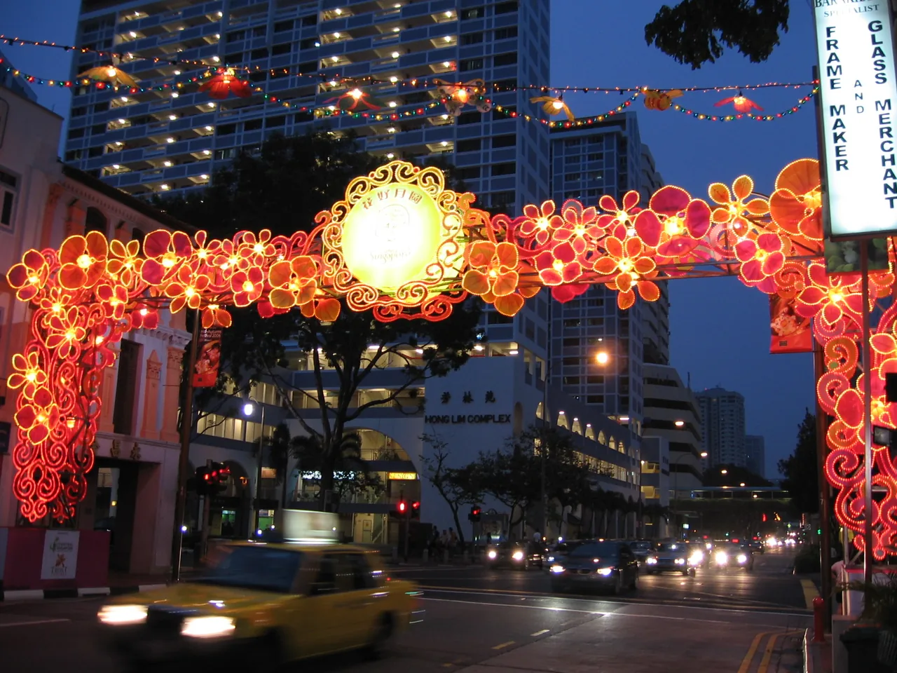 Chinatown street lanterns lit up for Mid-Autumn Festival in Singapore