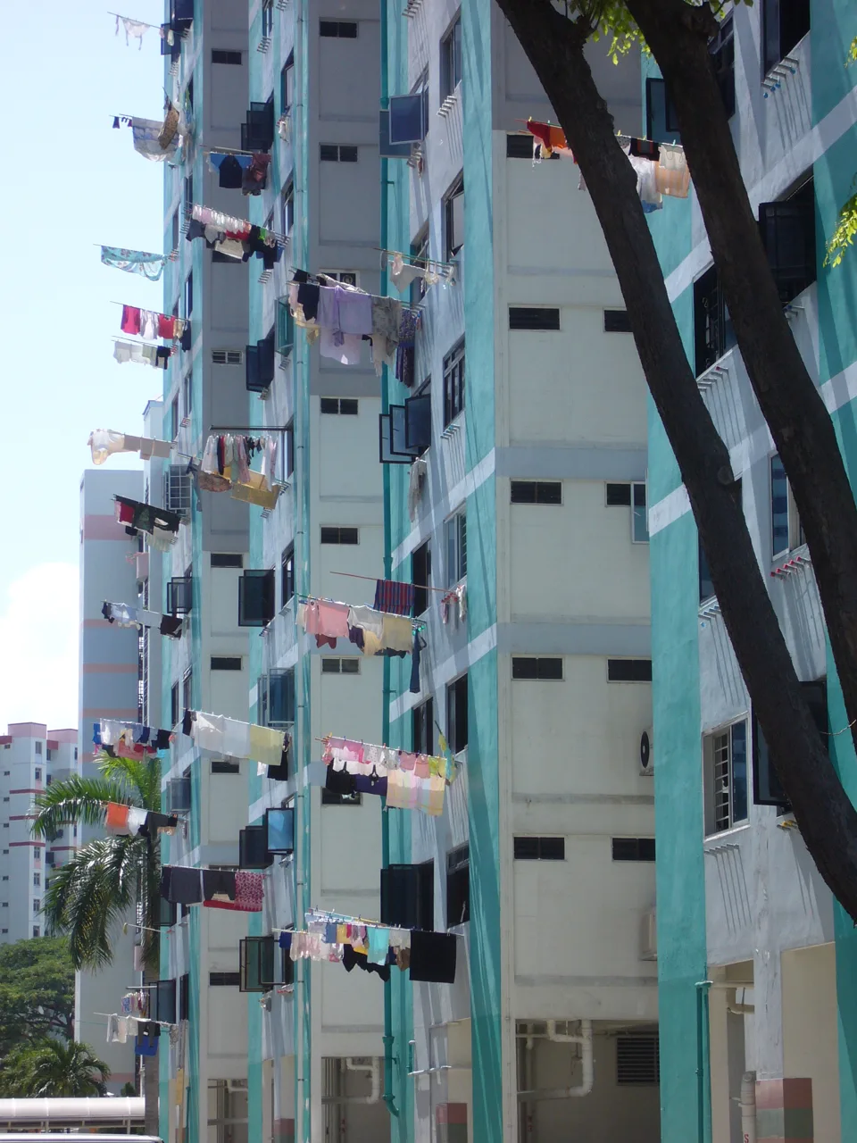 Public housing blocks in Marine Parade with laundry poles projecting from the windows Public housing blocks in Marine Parade with laundry poles projecting from the windows