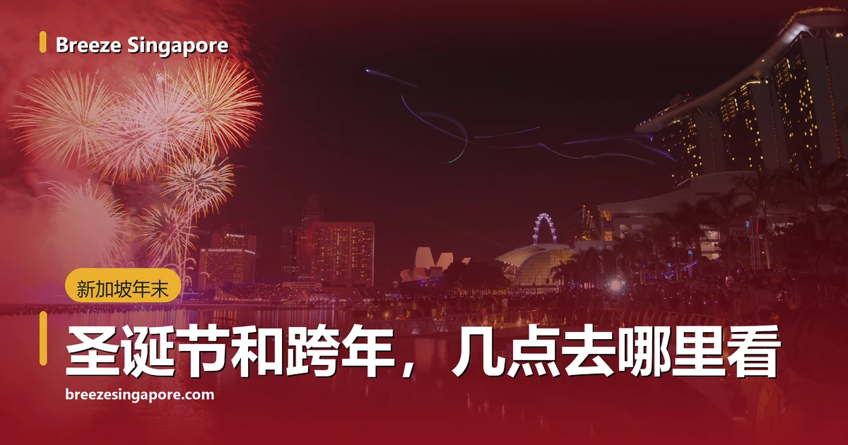 零点刚过，滨海湾上空的新年烟花，对岸是滨海湾金沙和摩天观景轮